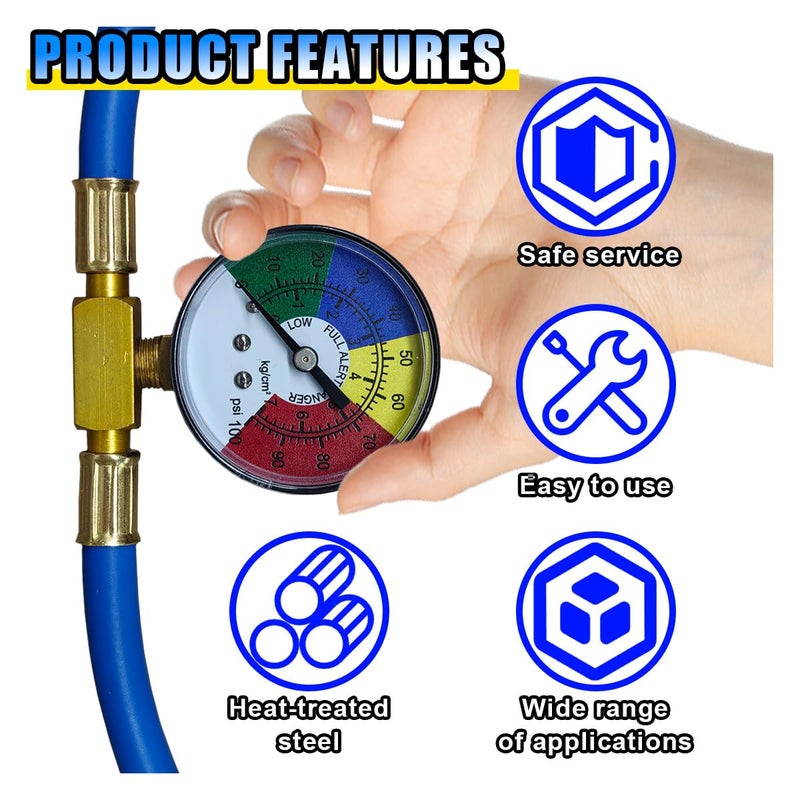 BDZMC R134A Car AC Refrigerant Charge Hose Kit  Car Air Conditioning Recharge Hose with Gauge for Measuring Low-Pressure  100PSI 1/2'' Can Tap & R134A Quick Coupler for Cars/Home AC Refrigerant - Image 3